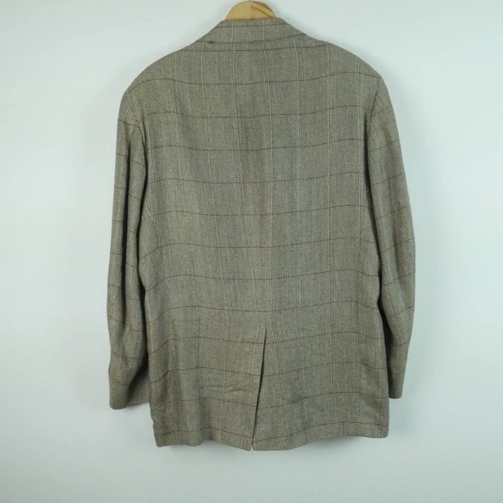 J. Crew Oarsman Vintage 41R Silk Linen Windowpane Blazer Sport Coat Plaid USA